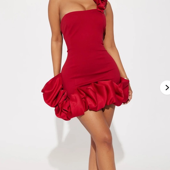 Red Strapless Ruffle Dress - Picture 3 of 3